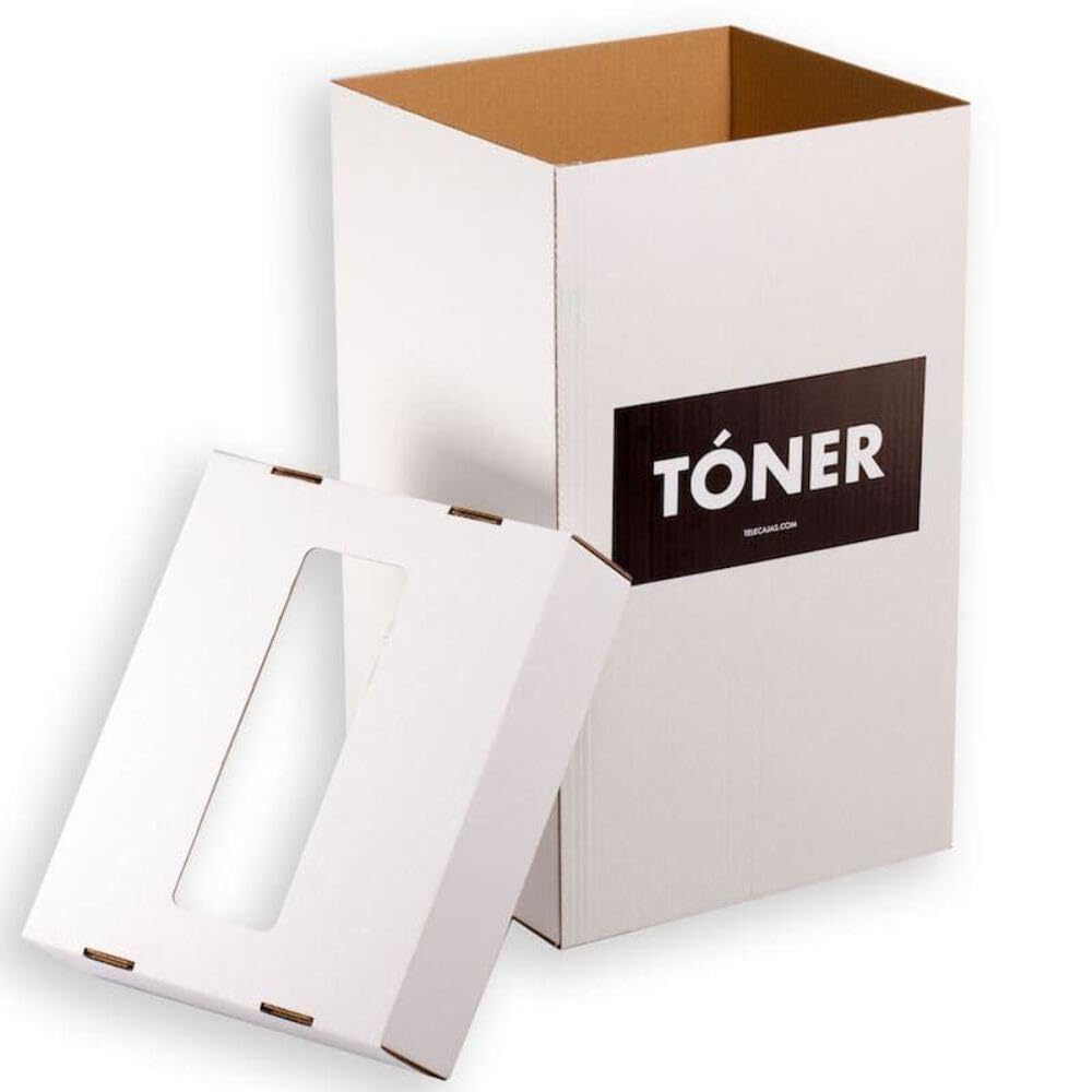 TELECAJAS Contenedor Reciclaje Tóner con Tapa, Pack 5 Cajas de Cartón 41,5x32,5x69,5 cm para Cartuchos Usados de Impresora Láser y Tinta, Ideal Oficinas y Puntos de Recogida