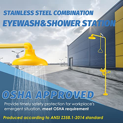 Image of Combination Eye Wash Station and Shower Emergency Shower Eyewash Station OSHA Approved for Industrial & Commercial & Lab Use, Stainless Steel with ABS Coating, NPT Threads