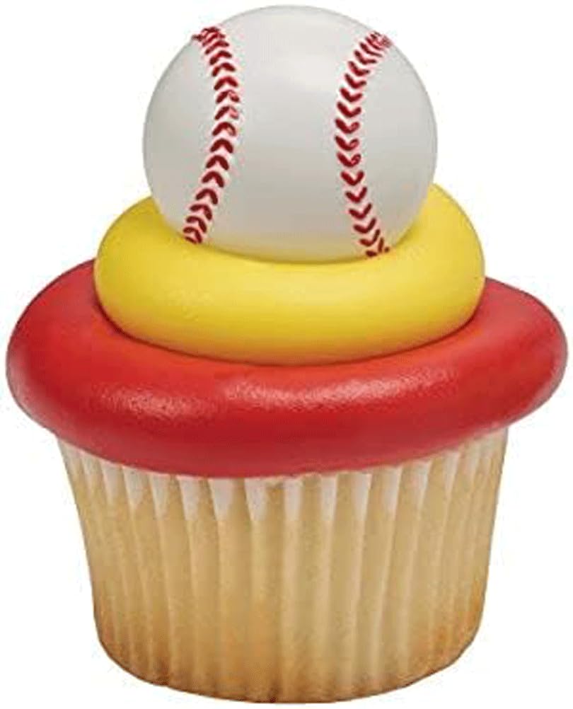 DecoPac Sports Balls - Baseball, Golf Ball, Football and Basketball Cake and Cupcake Ring Toppers Party Favors, 24 Count