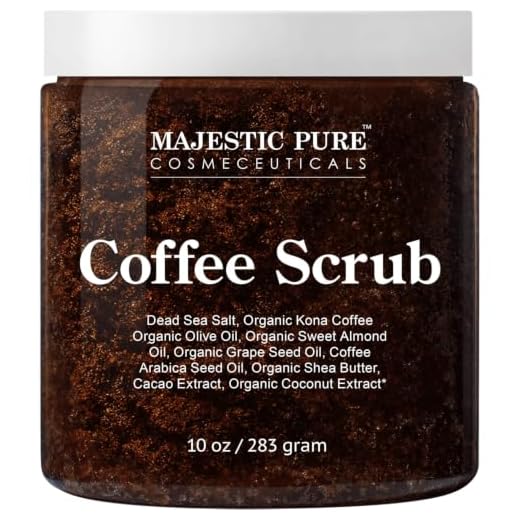 MAJESTIC PURE Arabica Coffee Scrub - All Natural Body Scrub for Skin Care, Stretch Marks, Acne & Cellulite, Reduce the Look of Spider Veins, Eczema, Age Spots & Varicose Veins - 10 Ounces