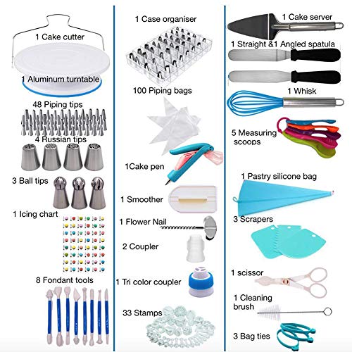 Artensky Cake Decorating Supplies Kit, 220Pcs Cake Decorating Set, Cake Decorating Equipment Baking With Nonslip Turntable Stand, Piping Bags, Nozzle, Lcing Spatula Whisk Pastry Too #TOP1