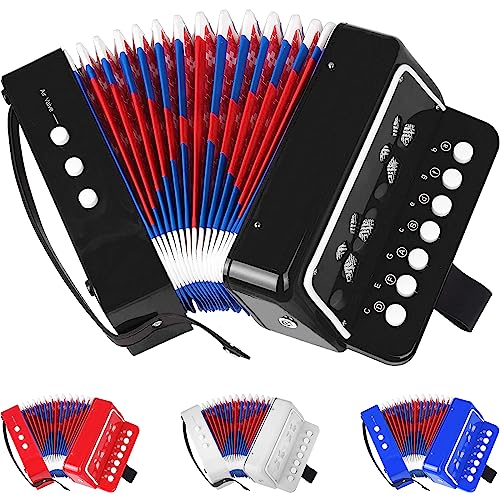 AZEAM Kids Accordion, Toy Accordion for Ages 3 5 9 7 10 12 Child Children Toddlers Beginners Kids Musical Instruments 10 Keys Button Small Lightweight for Boy Girls Christmas（Black）