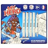GOMANGA Kit My Hero pour apprendre à colorier le dessin de manga, 5 marqueurs à alcool d...