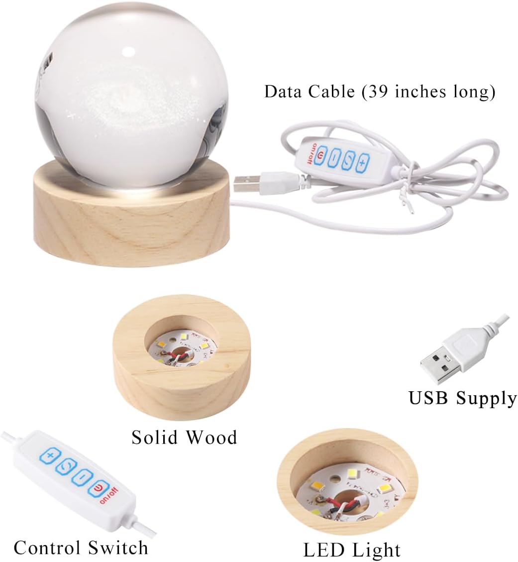 3D Galaxy Crystal Ball Lamp with Dimmable LED and Wooden Base, Night Light for Kids Teens Adults, Home Desk Office Bedroom Decor, Birthday Gift (2.4”/ 6cm) - Image 5