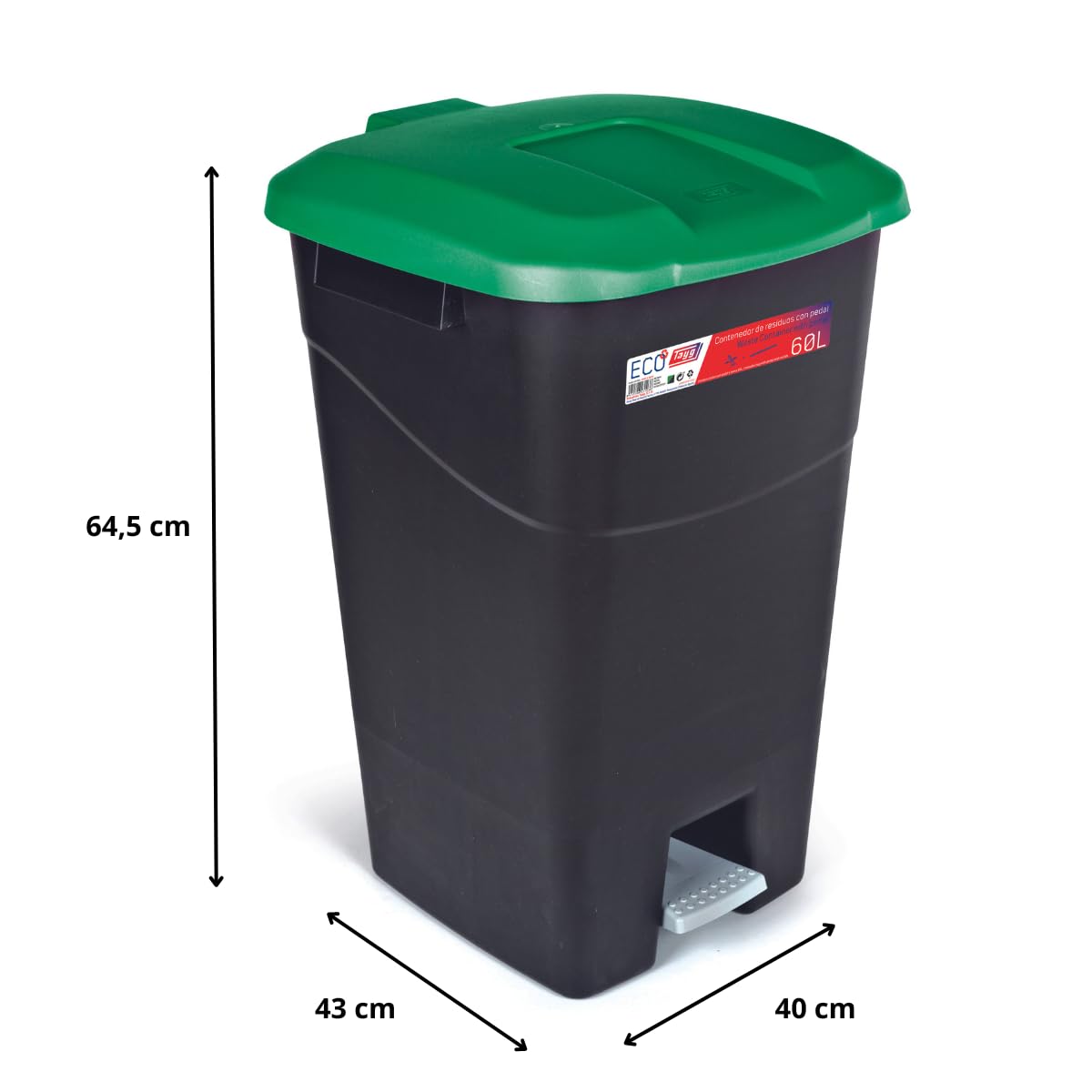 Tayg Pack 3 Cubo Basura Cocina con Pedal - Cubos de Basura Reciclaje 60l, Papelera Cocina con Pedal, Cubo Basura Hosteleria, Papelera Reciclaje, Basurero Cocina (60 litros, Verde, azul y amarillo)