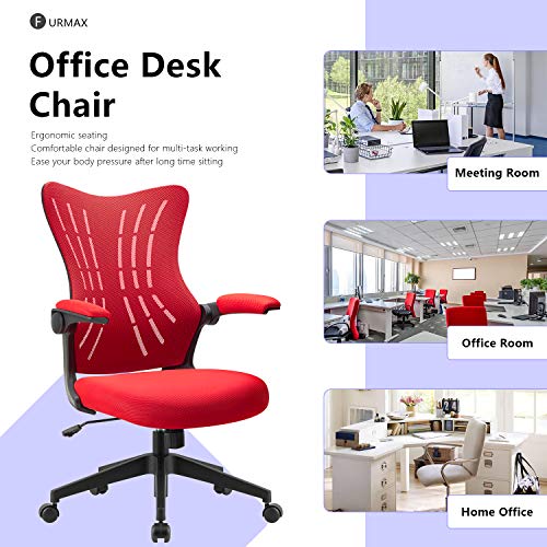 Furmax Office Desk Chair With Flip Up Arms, Mesh Mid Back Computer Chair Swivel Task Chair With Ergonomic Lumbar Support (Red) #TOP4