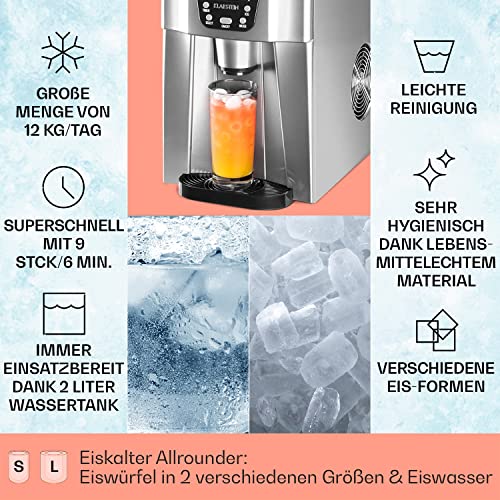 Klarstein Eiswürfelmaschine Klein mit 2 Litern und 12 kg Eisproduktion pro Tag