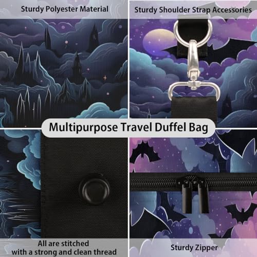 Bats Flying Travel Duffel Bag for Women Men Waterproof Foldable Overnight Weekender Bag Large Capacity Sports Gym Bag3