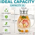 Pitcher en verre avec lis et goutte d'eau - 2 Litre / 68 oz - Pitcher d'eau en verre Borosilicate avec poignée - Conteneur de boissons transparent - Carafe pour boissons chaudes/froides - Thé glacé & Serveur de jus - par PJC-Kitchen