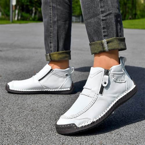 Mens Retro Leather Mid Top Slip On Ankle Chukka Boots with Side Zipper Lightweight Soft Non Slip Flat Heel Loafers for Casual Hiking Dress Formal Walking Driving Office4