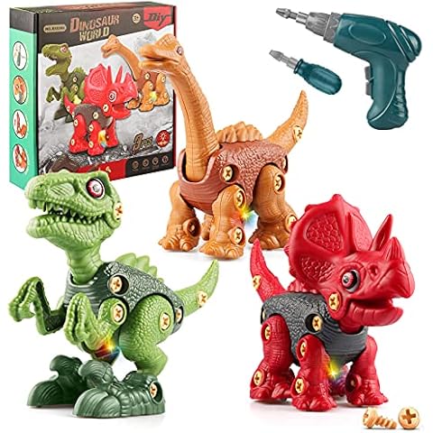 【Upgrade】Take Apart Dinosaur Toys for Kids, Gezimetie DIY Dinosaur Construction Play Learning Set with Electric Drill, Light and Scroll wheel, Best Gifts for 3 4 5 6 7 8+ Year Old Boys Girls Cover