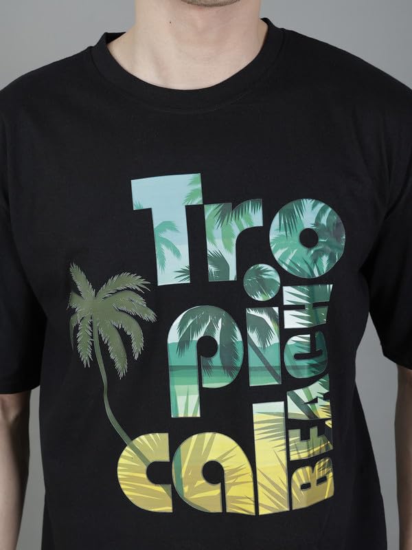 Image of London Hills Men's Cotton Oversized Fit Casual Printed Round Neck, Oversized Longline Drop Shoulder Boho Style T-Shirt