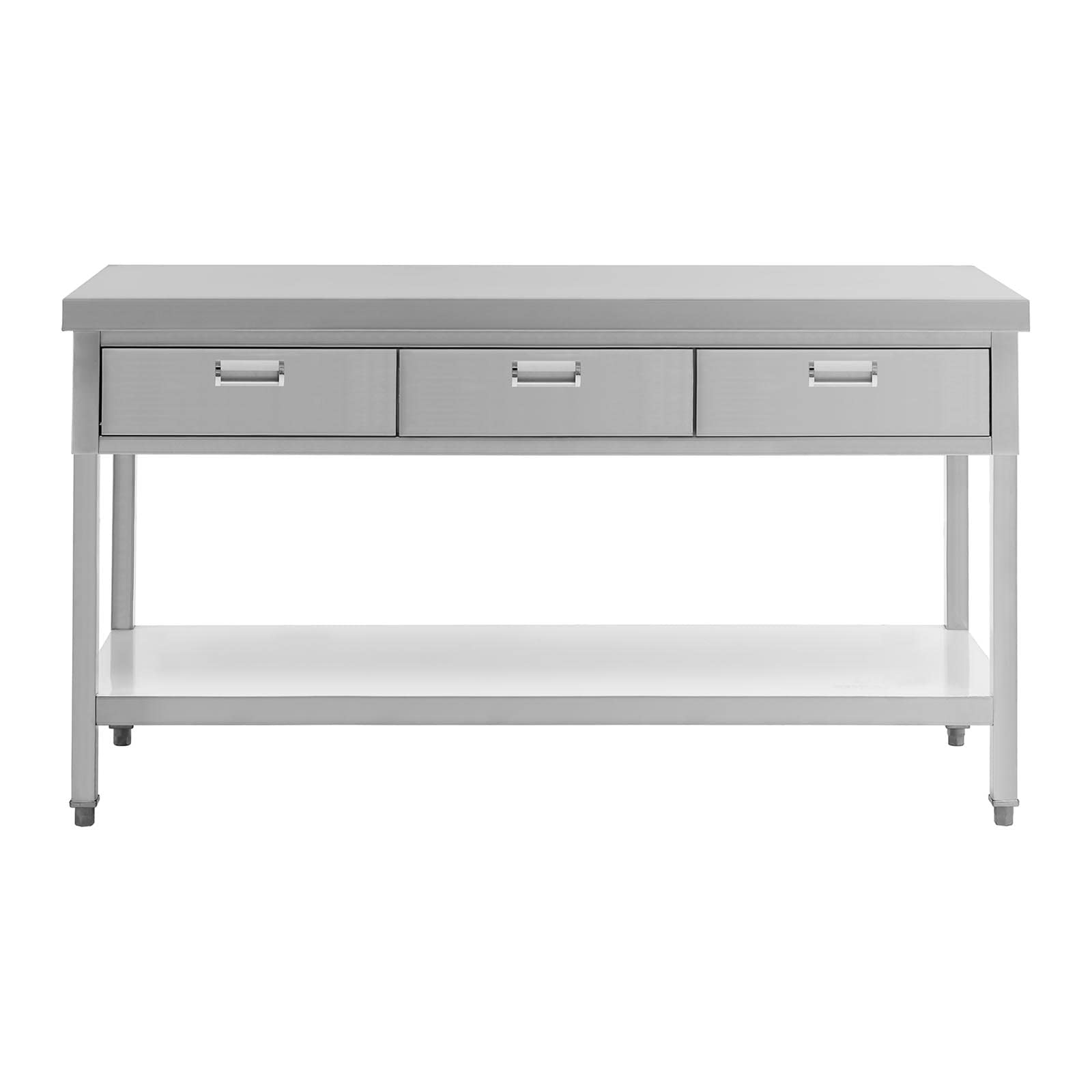 Royal Catering Tavolo in acciaio inox con 3 cassetti, 150 x 60 cm, 400 kg, in acciaio inox, con base