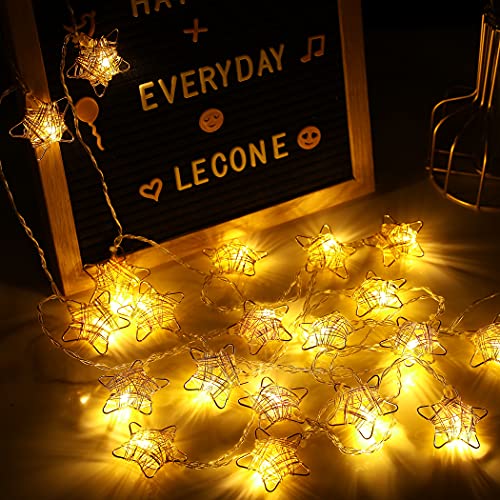 Lecone Led String Lights Battery Operated, 13Ft/4M 20 Led Fairy Lights For Kids Room Wall Christmas Tree Wedding Party Indoor And Outdoor, Metal Rattan Star Shaped Handicraft Decor Warm White #TOP3