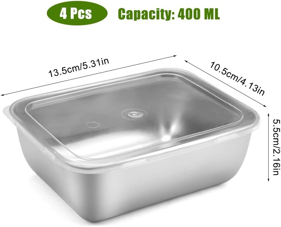 Image of Sinbyuer Stainless Steel fresh- keeping Container with cover refrigerator, Packing Box, garnish box, outdoor Picnic Containers, Food Storage Container, Small Container (4 Pcs)