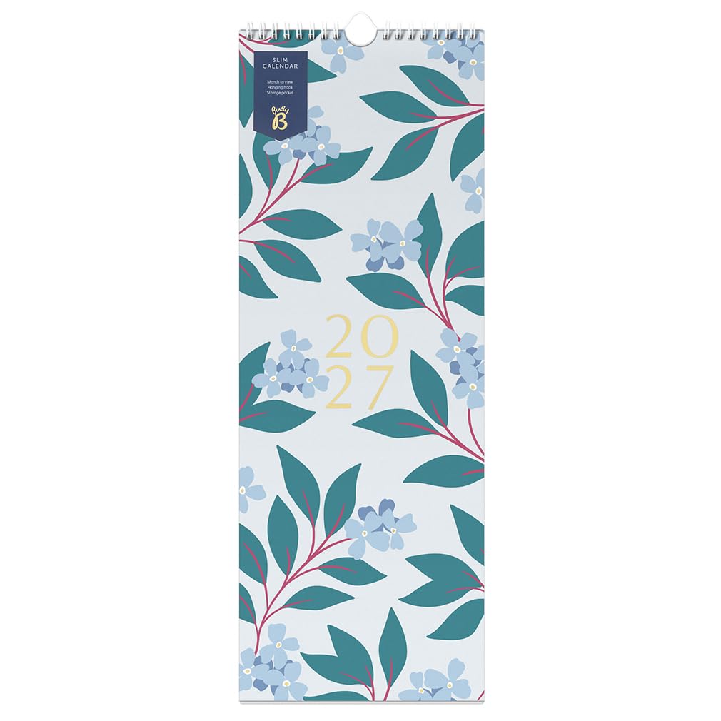 Busy B 2027 Slim Wall Calendar - Ditsy Floral - Notes & Storage Pocket