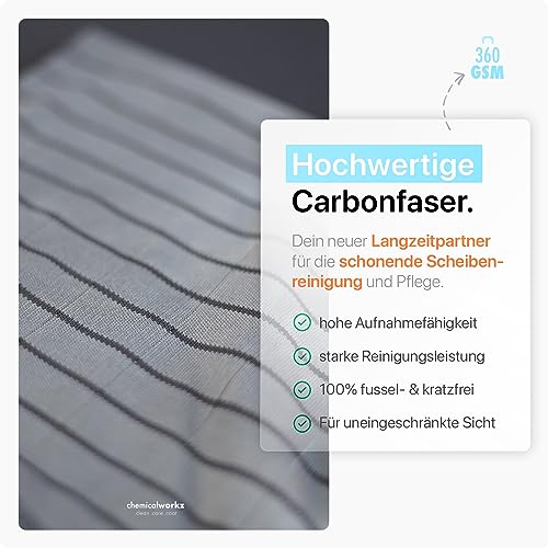 Chemicalworkz® Premium Carbontücher (5er Set) - Fenstertücher für kristallklare Autoscheiben ohne Streifen & Schlieren - Carbon Mikrofasertücher Auto Glastuch & Fensterputztücher - 360GSM, 40x40cm