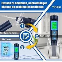 Salzwasser Pool Messgerät Digital 5 in 1 pH/TDS/EC/Salzgehalt/Termometer pH Wert Messgerät mit LCD-Display,Automatischer Temperatur Kompensations pH Tester und Wassertester Ideal für Pool,Trinkwasser – Ansicht 3