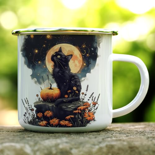 Taza de camping esmaltada gato negro 12oz miniatura 2
