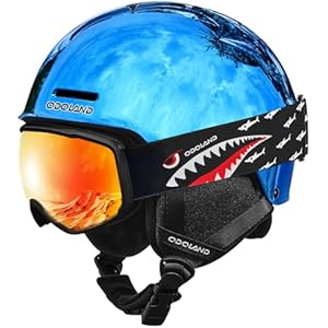 Odoland Kids Ski Helmet, Snow Helmet with Ski Goggles Set for Boys and Girls, Shockproof, Windproof, Safety Snowboard Sports Helmets and Protective Goggles for Children Age 6-14 Glossy Mirro