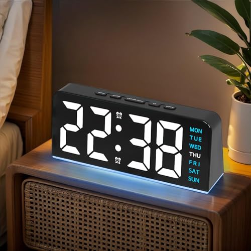 Image of 6.8'' Digital Alarm Clock, LED Digital Clock with Ambient Light, with Day /Date /Temperature / 12 / 24H / Dual Alarm /Snooze, Bedside Desk Table Clock, for Office Bedroom Kids Elderly