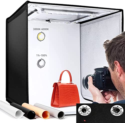 Fotostudio Set, Fotobox Lichtzelt 50×50×50 cm Tragbare Faltbares Studiobox, Foto Zelte Fotografie mit LED Beleuchtung, 4…
