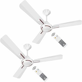 Havells 1200mm Ambrose BLDC Motor Ceiling Fan | 5 Star Rated with RF Remote, 100% Copper, Upto 57% Energy Saving | ECO Active Technology, 2 Year Warranty | (Pack of 2, Pearl White Wood)