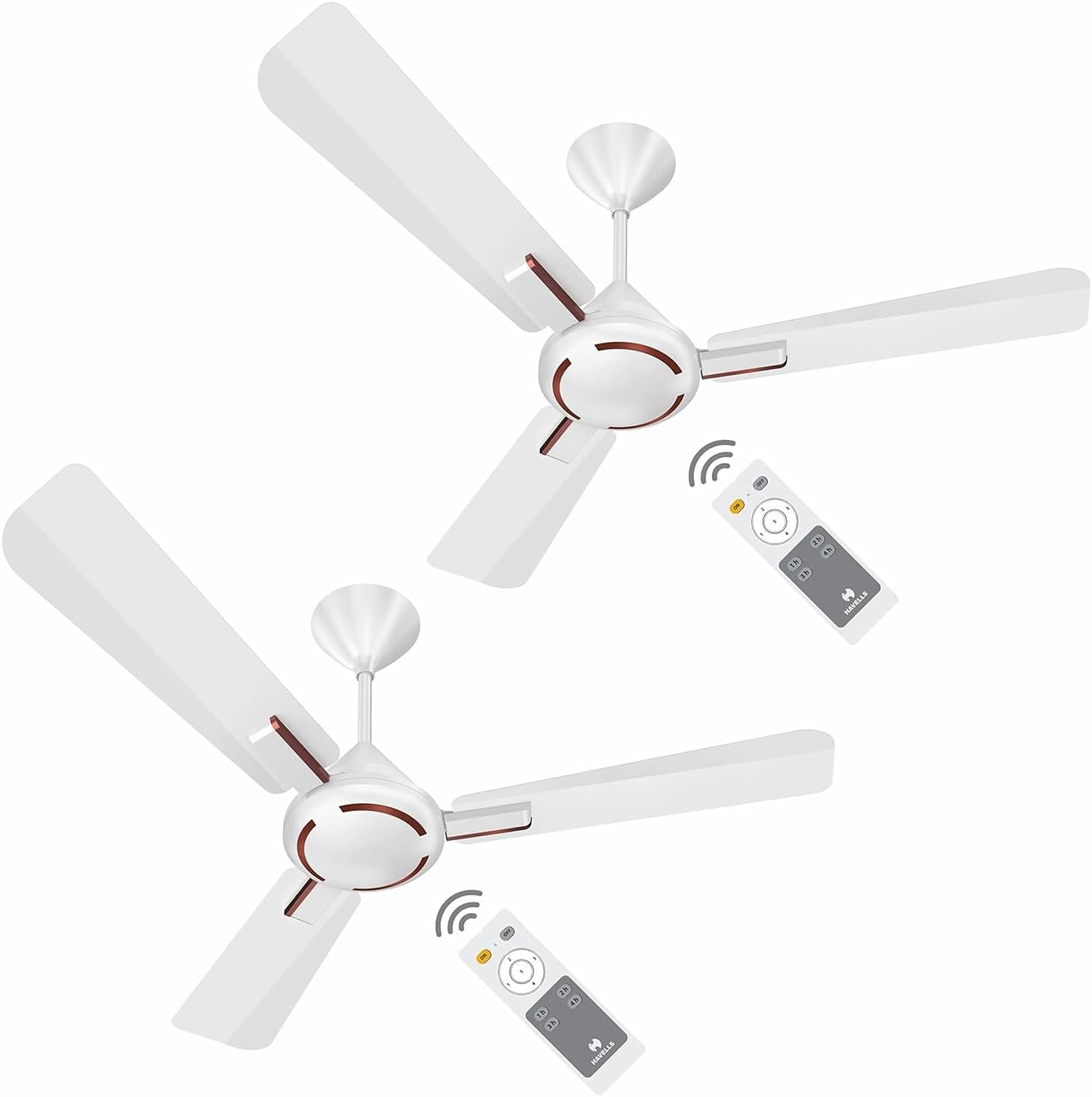 Havells 1200mm Ambrose BLDC Motor Ceiling Fan | 5 Star Rated with RF Remote, 100% Copper, Upto 57% Energy Saving | ECO Active Technology, 2 Year Warranty | (Pack of 2, Pearl White Wood)