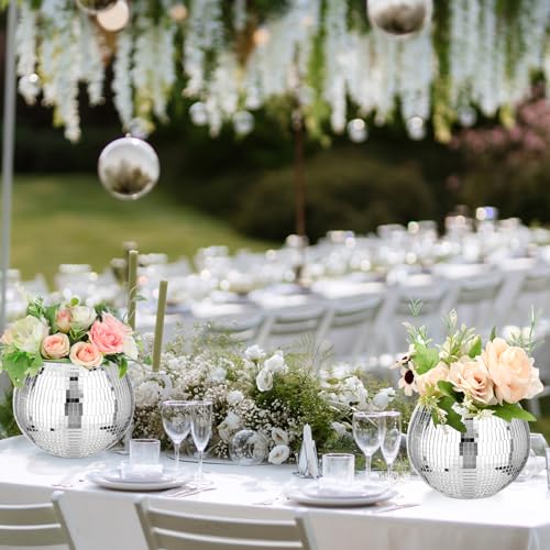 Image of Inbagi 6 Pcs Disco Ball Flower Vase Mirror,5 x 6 Inch,Silver