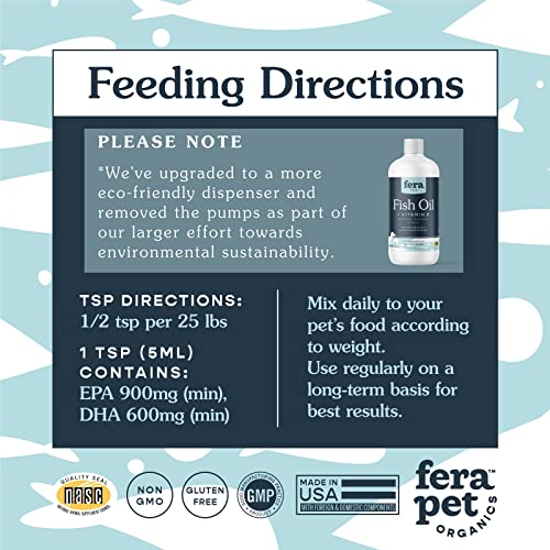 Fera Pet Organics Fish Oil For Dog And Cat With Dha, Epa, Vitamin E And Omega-3 Fatty Acids – Liquid Fish Oil Supplement - Brain Function & Immune Health 16 Oz #TOP3