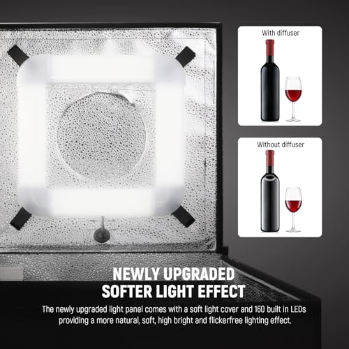 NEEWER 50W Upgraded Photo Studio Light Box, 24"x24" Portable Folding Photography Lightbox, 4 Backdrops, 5600K 160 LEDs 5200lx/0.5m Dimmable Picture Booth Shooting Tent for Jewelry Electronics, LP60