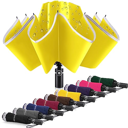 Bodyguard Inverted Umbrella Large Windproof Umbrellas for Rain Sun Travel Umbrella Compact with Reflective Stripe, Yellow-46 INCH