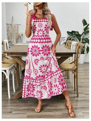 Image of Floerns Women's Vintage Sleeveless Tie Shoulder Sundress Floral Print Cami Maxi Dress
