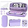 FANPL Case bundle for Nintendo Switch OLED Accessories, Carrying Case for Switch OLED and JoyCon Controller with Hard Flip Protective Case and Screen protector, 4 Thumb Grips, Shoulder Strap Purple