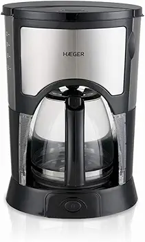 HAEGER KOPI - Cafetera Eléctrica, Capacidad 12 Tazas, 800W de Potencia, Placa calentado para Mantener el Calor, Indicador de Nivel de Agua, Sistema Anti-Goteo, Jarra de Vidrio con Tapa articulada