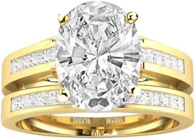 Houston Diamond District 1.28 Carat GIA Certified Oval Cut Channel Set Princess Cut Bridal Set Diamond Engagement Ring Wedding Band (G-H Color VVS1-VVS2 Clarity Center Stones)