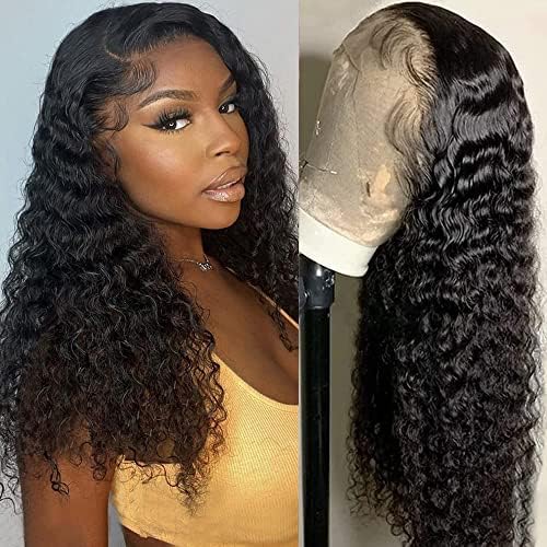 Jenniferita 13x6 Deep Wave Lace Front Wigs Human Hair 150% Density HD Transparent Deep Curly Lace Front Wig Human Hair With Baby Hair For Black Women Glueless Human Hair Wigs pre plucked
