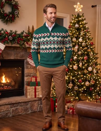 Image of COOFANDY Men Ugly Christmas Sweater Pullover Quarter Zip Snowflake Sweater