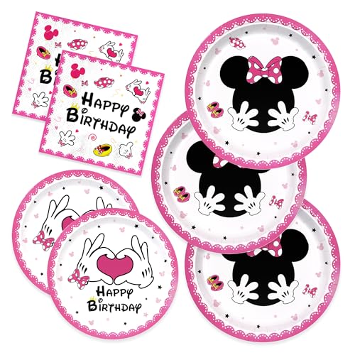 LuonanSam 150pcs Pink Cartoon Plates Napkins Party Supplies Paper Disposable Tableware Set Cartoon Birthday Party Decorations for Kids Girls 50 Guests