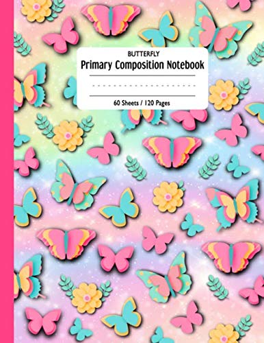 Butterfly Primary Composition Notebook: Full page | Dotted Midline | Handwriting Skills (For Girls)