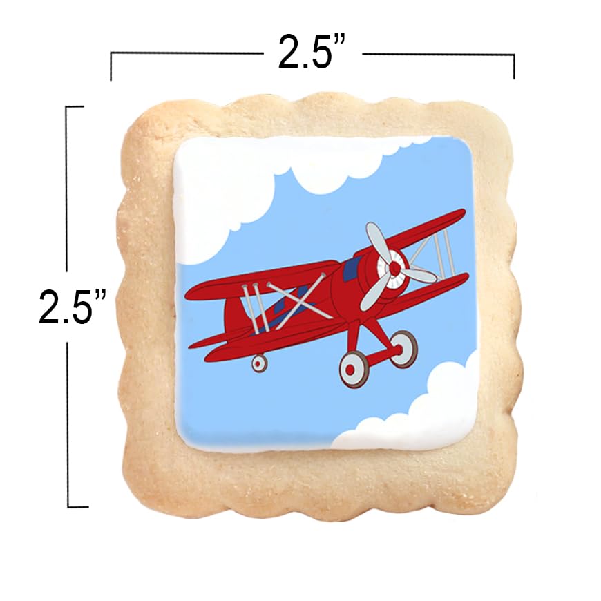 Image of Airplane Cookies Theme 24 Pack Cookies Individually Wrapped | Red Glider Blue Sky Clouds Treats Dessert Birthday Party Baby Shower Aviation