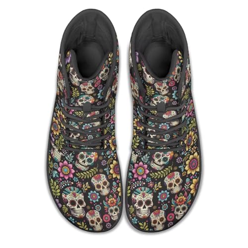 Howilath Gothic Skull Print High Top Sneakers for Men Wide Toe Barefoot Shoes Running Shoe with Anti-Skid Sole4