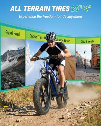Image of OUXI Electric Bike for Adults, Peak 1000W Electric Mountain Bicycle 48V13Ah Removable Battery, 20″ Fat Tire Ebike with Adjustable Seat, Rear Rack, UL 2849 Certified