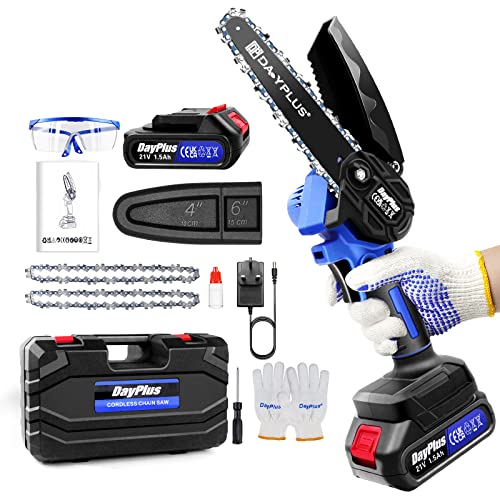Mini tronçonneuse électrique sans fil de 15,2 cm - 1,5 Ah - Fonctionne avec batterie - Pour coupe de bois de branche d'arbre - Avec verrou de sécurité et...