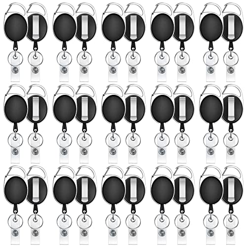 30 Pcs Retractable ID Badge Holders with Carabiner Reel Clip, Retractable Lanyards for Keys and Cards