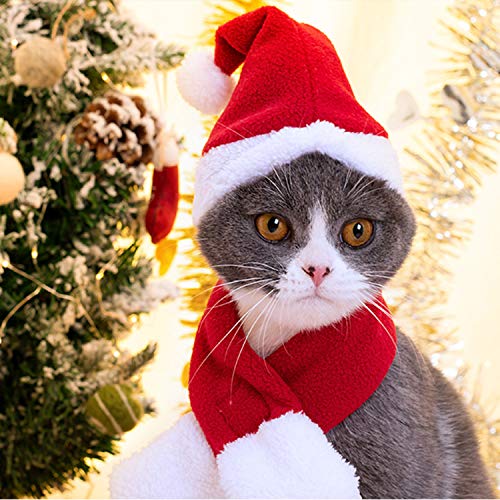 Cat Dog Santa Christmas Hat, Muffler and Elk Antler Reindeer Hat, Hats for Cats, Head Wear Accesories Adjustable Pet Cat Christmas Costume Outfits for Pet Dog Cats Rabbits (Pack of 3 Pcs)