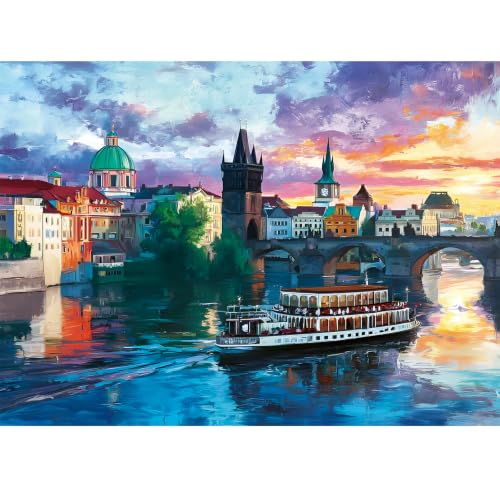 500 Piece Puzzles for Adults, Beautiful Travel Artwork Puzzle for Teens Adults Seniors, European River City Puzzle with Scenic Bridge, Cruise Boat and Sunset Landscape, Fun Family Activity Great Gift