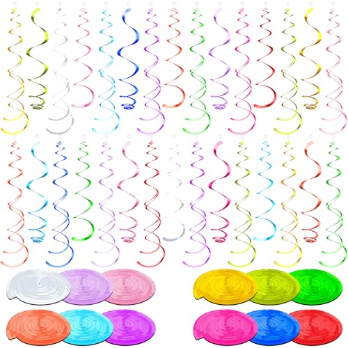Image of 36 Pcs Hanging Swirl Party Decorations Plastic Streamer Swirls Spiral Party Decorations for Ceiling Birthday Wedding Baby Shower Graduation(Multicolored)