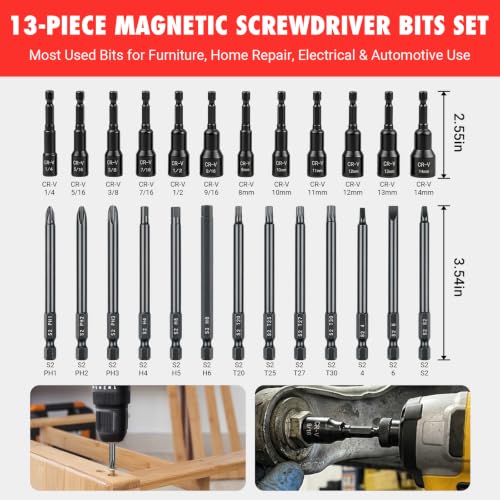 Image of 25-Piece Magnetic Nut Driver Set, SAE and Metric, 90mm Long Bits