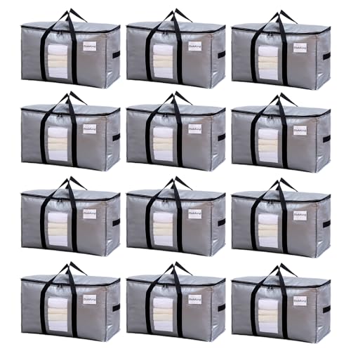 Image of TAILI Extra Large Moving Bags, 12 Pack Silver Heavy Duty Totes For Storage with Visible Window, Wrap Around Handles, Storage Bags for Space Saving, Alternative to Moving Boxes